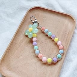 Homefish Ins Kawaii Flower Beaded Phone Wrist Lanyard Macaron Round Bead Anti-lost Keychain Short Mobile Phone Pendant