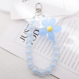 Homefish Ins Kawaii Flower Beaded Phone Wrist Lanyard Macaron Round Bead Anti-lost Keychain Short Mobile Phone Pendant
