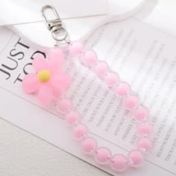 Homefish Ins Kawaii Flower Beaded Phone Wrist Lanyard Macaron Round Bead Anti-lost Keychain Short Mobile Phone Pendant