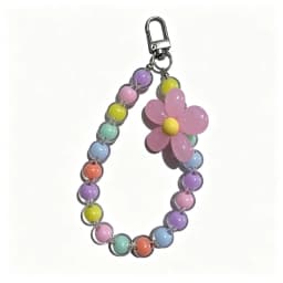 Homefish Ins Kawaii Flower Beaded Phone Wrist Lanyard Macaron Round Bead Anti-lost Keychain Short Mobile Phone Pendant