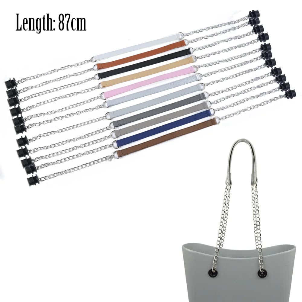 New Tanqu 1 Pair Silver Long Thick Single Chain with OT Metal Buckle Black Screws for Obag O Bag Handles for Women Bag Handbags