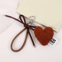 Sweet Plush Love Heart Bag Charm Keychain Pendant with Woven Rope Bow for Backpack Car Key Decoration Keyring
