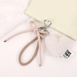 Sweet Plush Love Heart Bag Charm Keychain Pendant with Woven Rope Bow for Backpack Car Key Decoration Keyring