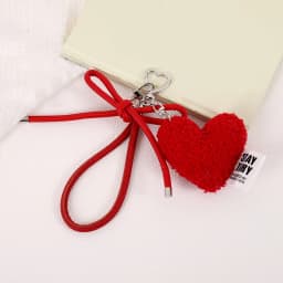 Sweet Plush Love Heart Bag Charm Keychain Pendant with Woven Rope Bow for Backpack Car Key Decoration Keyring