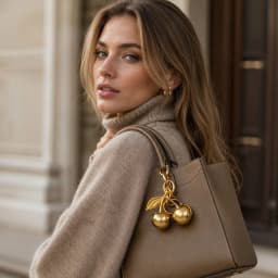 Fashion Gold Cherry Keychain Metal Cherry Bag Ornament Women Handbag Decor Car Key Ring Bag Pendant Accessory Gift