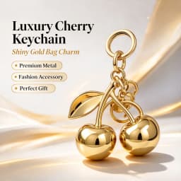 Fashion Gold Cherry Keychain Metal Cherry Bag Ornament Women Handbag Decor Car Key Ring Bag Pendant Accessory Gift