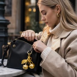Fashion Gold Cherry Keychain Metal Cherry Bag Ornament Women Handbag Decor Car Key Ring Bag Pendant Accessory Gift