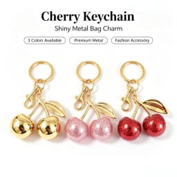 Fashion Gold Cherry Keychain Metal Cherry Bag Ornament Women Handbag Decor Car Key Ring Bag Pendant Accessory Gift