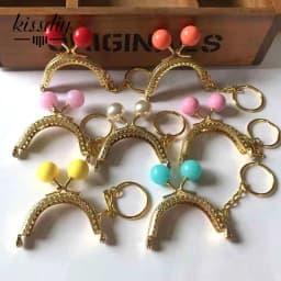 KISSDIY 7PCS 5CM Candy Ball Golden Metal Coin Purse Frames With Key Ring Bag Handle Kiss Clasp DIY Bag Accessories Wholesale