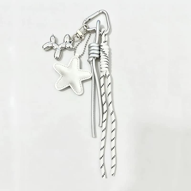 Creative Simple Style Heart-shaped Five-pointed Star Woven Lanyard Keychain Pendant Trendy Bag Charm Accessory
