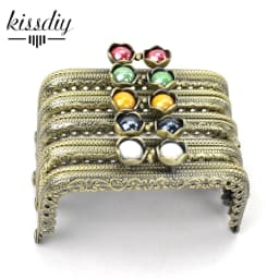 KISSDIY 5pcs mix color 8.5cm lotus Head Metal Purse Frame Bronze Square Lace kiss clasp Handle DIY Clutch Bag Accessories