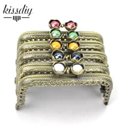 KISSDIY 5pcs mix color 8.5cm lotus Head Metal Purse Frame Bronze Square Lace kiss clasp Handle DIY Clutch Bag Accessories