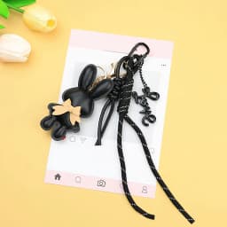 Adorable PU Leather Rabbit with Tiny Bow Bag Charm Keyring Cut Animal Pendant for Handbags & Backpak Design Hanging
