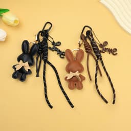 Adorable PU Leather Rabbit with Tiny Bow Bag Charm Keyring Cut Animal Pendant for Handbags & Backpak Design Hanging