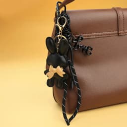 Adorable PU Leather Rabbit with Tiny Bow Bag Charm Keyring Cut Animal Pendant for Handbags & Backpak Design Hanging