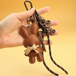 Adorable PU Leather Rabbit with Tiny Bow Bag Charm Keyring Cut Animal Pendant for Handbags & Backpak Design Hanging