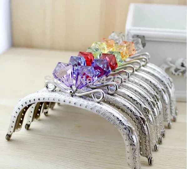 12.5CM arc Crystal diamond stone Candy bead Coins purse frame silver Kiss Clasp Metal-opening Bag accessories 10pcs