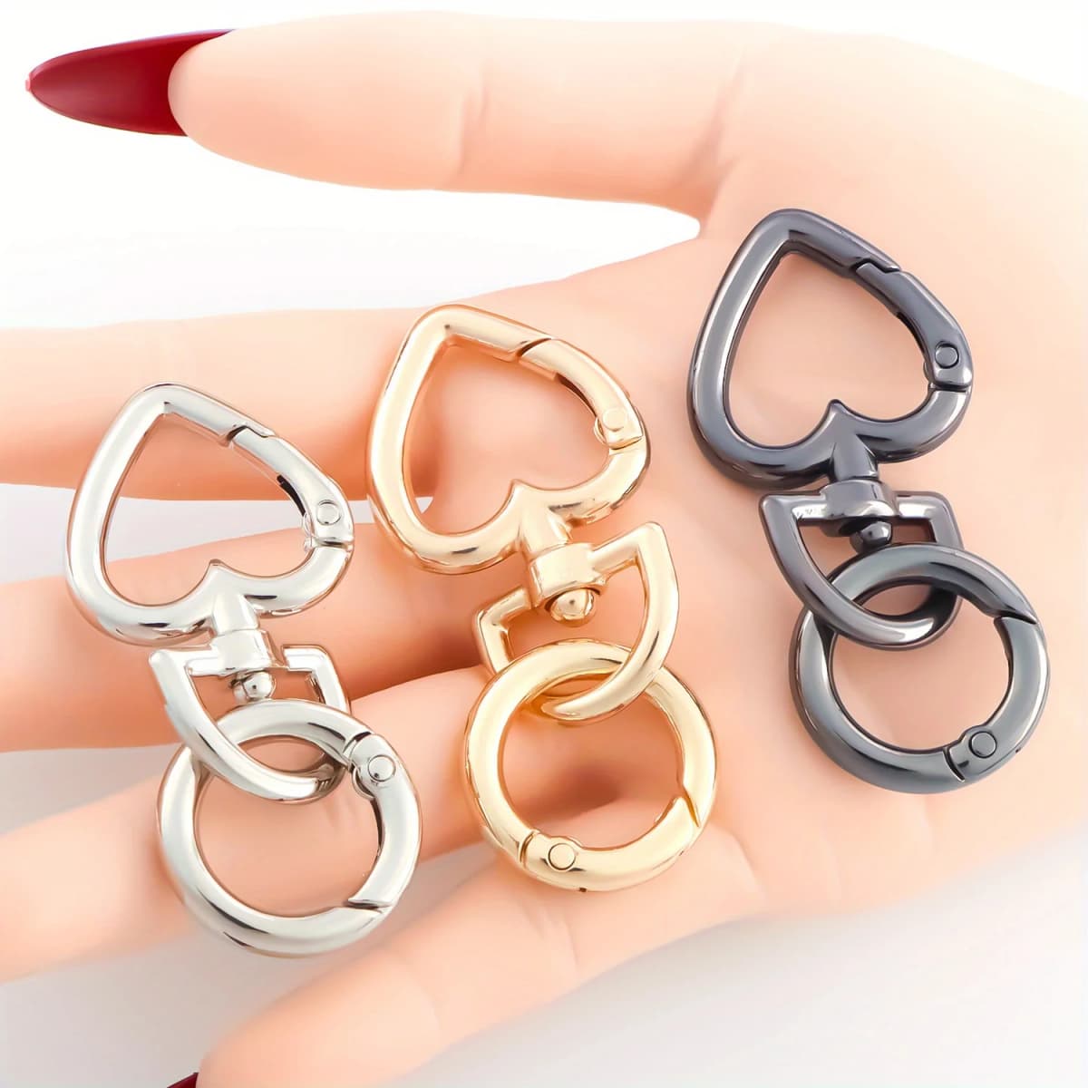 2pcs Love Heart Metal Lobster Keychain Claps Spring Buckle Hook Key Ring Connector for DIY Bag Keychains
