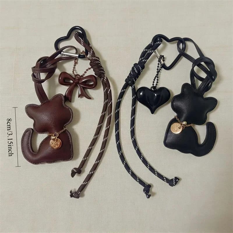 New PU Leather Kitten Bag Charm Cute Cartoon Animal Cat Pendant for Women's Handbags Small Gift