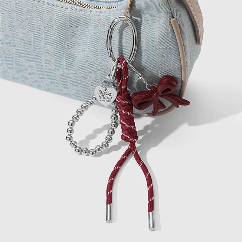 Cute Charm Bag Pendant Heart Angra Red Heart Bag Decor Bow Plush Weaving Rope DIY Bag Hanging Decoration Keychain Phone Ornament