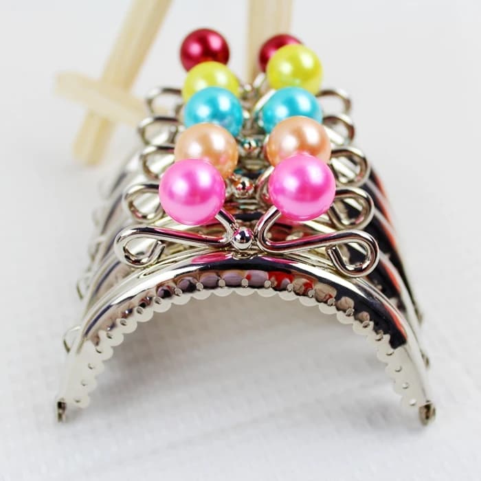 10PCS Super Cute 8.5CM Silver Pearl Bead Metal Purse Frame Kiss Clasp Diy Bag Accessory