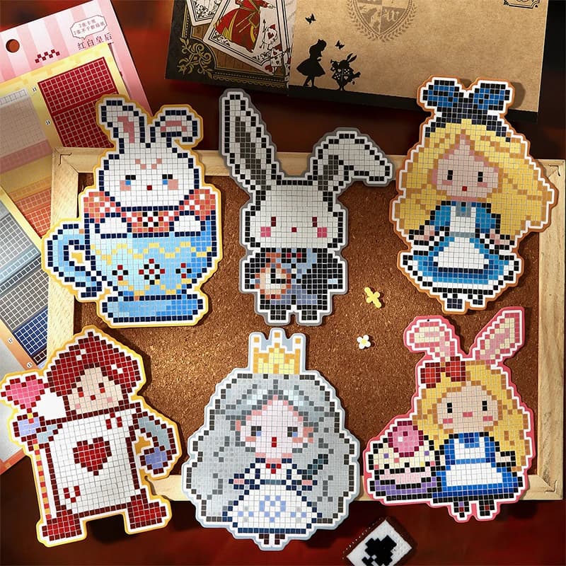 Journal GO 4pcs DIY Pixel Perler Bead Sticker Book Creative Journal Supplies Scrapbook Material Cute Pixel Bead Stickers