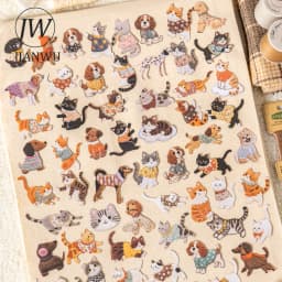 JIANWU Fuzzy Embroidery Cuties Series Kawaii Cat Dog Pet Landscape Material Collage Sticker Creative DIY Journal Stationery
