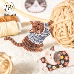 JIANWU Fuzzy Embroidery Cuties Series Kawaii Cat Dog Pet Landscape Material Collage Sticker Creative DIY Journal Stationery