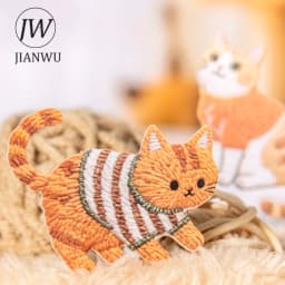 JIANWU Fuzzy Embroidery Cuties Series Kawaii Cat Dog Pet Landscape Material Collage Sticker Creative DIY Journal Stationery