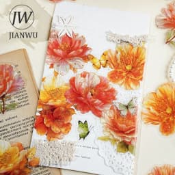 JIANWU Gilded Flower Language Series Vintage Floral Landscape Material Collage PET Sticker Creative DIY Journal Stationery