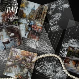 JIANWU Moment of Light Series Vintage Rain Snow Street Landscape Material Collage PET Sticker Creative DIY Journal Stationery