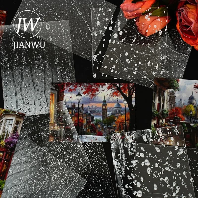 JIANWU Moment of Light Series Vintage Rain Snow Street Landscape Material Collage PET Sticker Creative DIY Journal Stationery