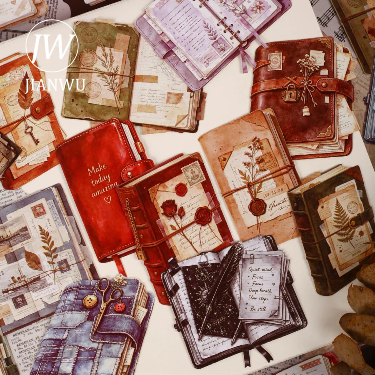 JIANWU Vintage Notebook Pattern Landscape Material Collage Scrapbooking Sticker Creative DIY Journal Stationery