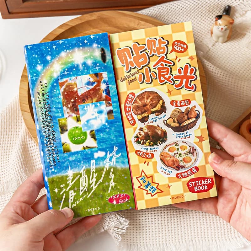 Retro Cute Y2K Food Cut Film Sticker Book 30/60 Pages DIY Journal Scrapbook Phone Case Decoration Japanese Stationery Stickers
