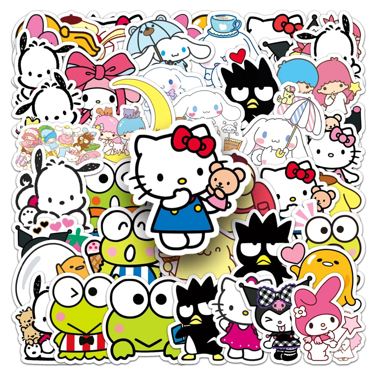 (50 Pieces) Cute Cartoon Sanrio Mix Graffiti Stickers Kawaii Pochacco Melody Kuromi Decals Luggage Phone Anime Sticker