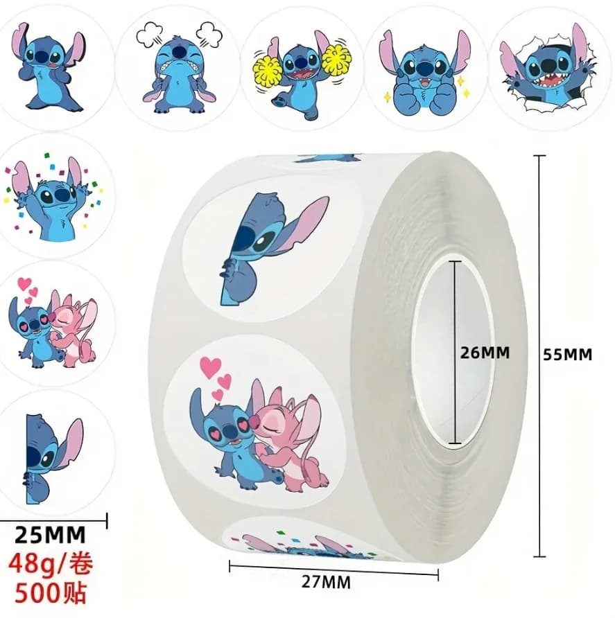 500pcs Stitch Roll Stickers Waterproof Diy Decals For Laptop Phone Ipad Notebook Luggage Thermos Water Bottle Skateboard Decor