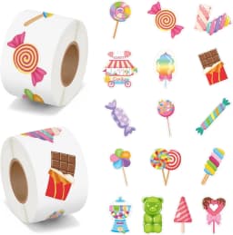 500Pcs Candy Party Sticker Roll -Cute Dessert Decal for Gift Laptop Bottle Scrapbooking Luggage Computer Envelope Decor for Kids