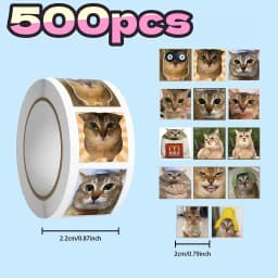 500Pcs Meimei Meme Cat Face Roll Stickers, Cute Realistic Kitten Expression Self-adhesive Labels for Journal Packaging DIY Decor