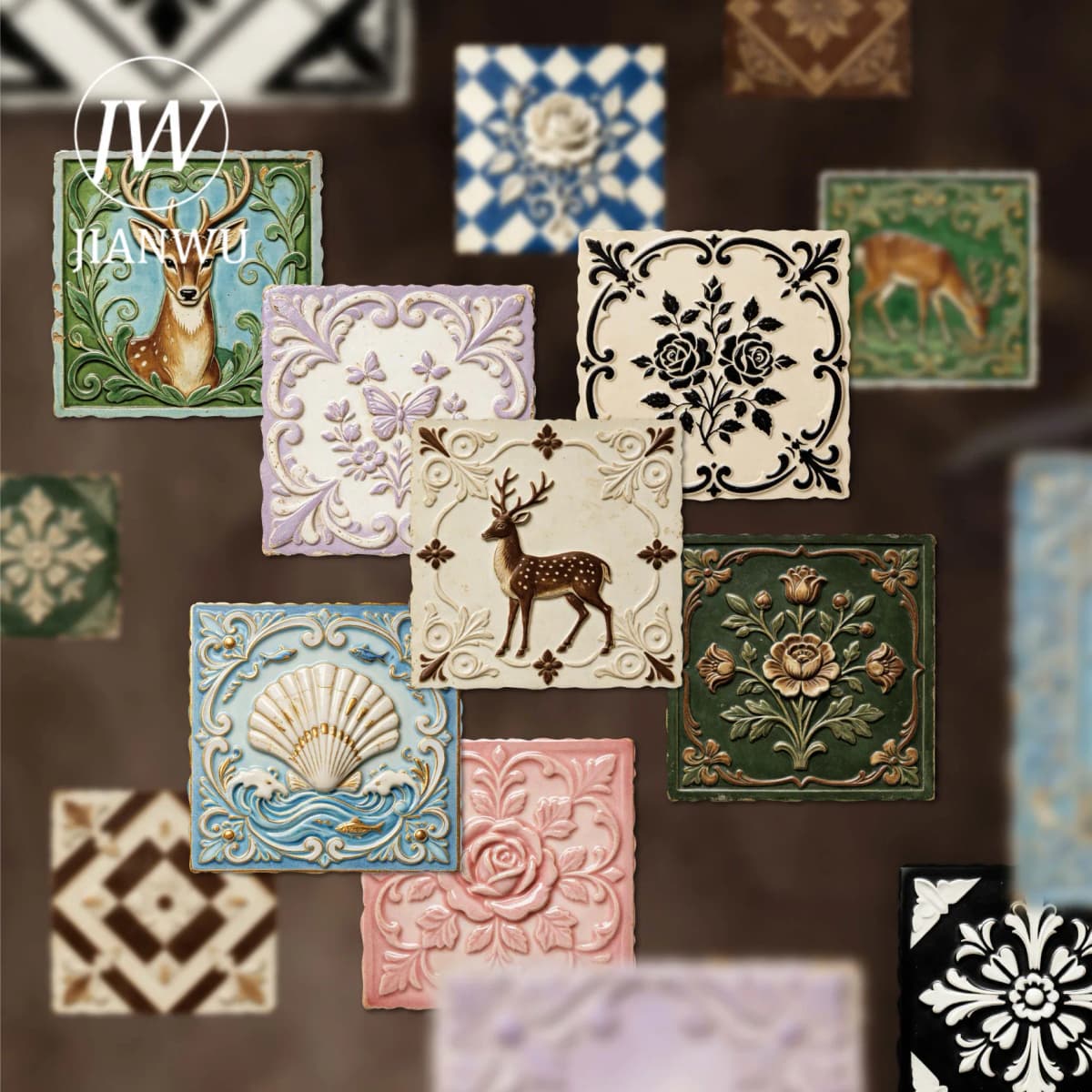 JIANWU Vintage Baroque Relief Flower Animal Landscape Material Collage Scrapbooking Sticker Creative DIY Journal Stationery