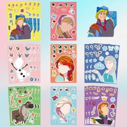 New 8pcs/Set F-r-o-z-e-n Cartoon Anime Stickers DIY Assemble Game Decal Make a Face Jigsaw Creative Birthday Party Gift