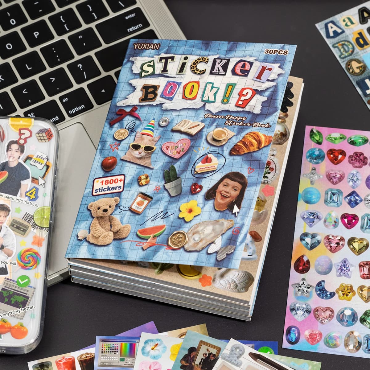 Journal GO 30pages Multi-Style Cute Sticker Book Perforated Glossy Coated Paper Decorative Sticker Pad for Journaling Scrapbook