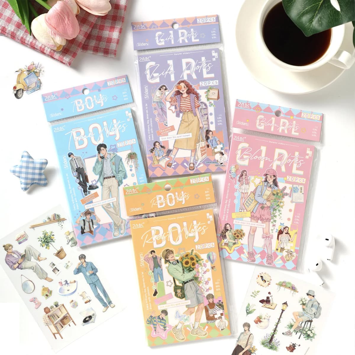 20pcs/1lot kawaii Stationery Sticker Youth Daily junk journal Decorative Scrapbooking DIY Craft Sticker