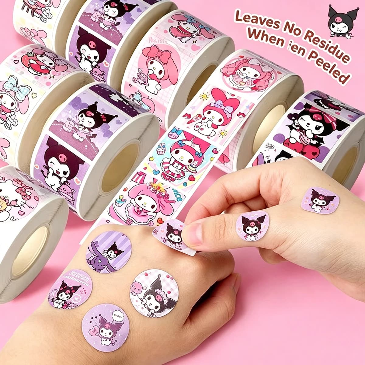 Sanrio Kuromi Stickers, Waterproof Roll Paper Stickers, Cinnamon Dog and My Melody Cartoon Waterproof Stickers