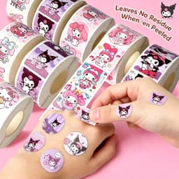 Sanrio Kuromi Stickers, Waterproof Roll Paper Stickers, Cinnamon Dog and My Melody Cartoon Waterproof Stickers