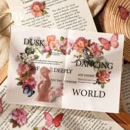 JIANWU Vintage Butterfly Flower Birds Maple Leaf Landscape Material Collage Scrapbooking PET Sticker Creative Journal Stationery