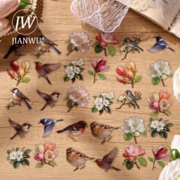 JIANWU Vintage Butterfly Flower Birds Maple Leaf Landscape Material Collage Scrapbooking PET Sticker Creative Journal Stationery