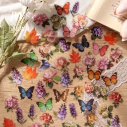 JIANWU Vintage Butterfly Flower Birds Maple Leaf Landscape Material Collage Scrapbooking PET Sticker Creative Journal Stationery