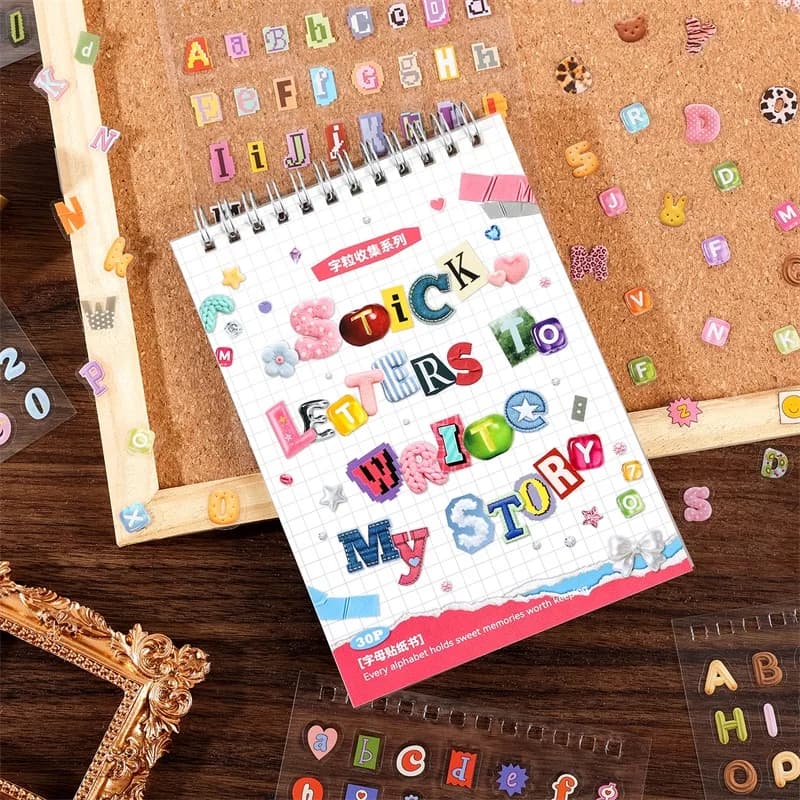 30 Sheets Cartoon Letter Stickers Colorful A-Z Alphabet PET Waterproof Decals For Journaling Scrapbooking Gift Decor Labeling