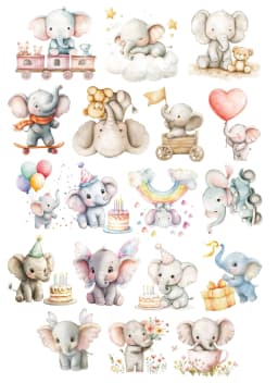 1 Set Watercolor Cute Kawaii Kindergarten Elephant Stickers DIY Diary Decoration Album Style Stationery Journal Supplies