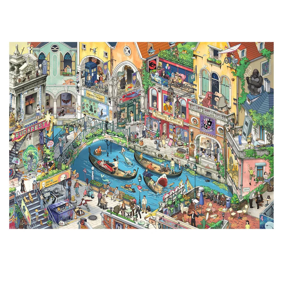 Plus Size Kawaii 3D Cartoon Waterfront Small Town Miniature Scene Sticker DIY Hand Stacked Adhesive Stress Relief Sticker